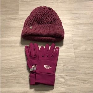 North Face Purple Gloves and Hat Set